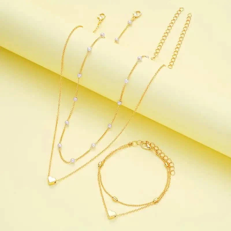 3pcs Heart Necklace &amp; Bracelet Set for Women