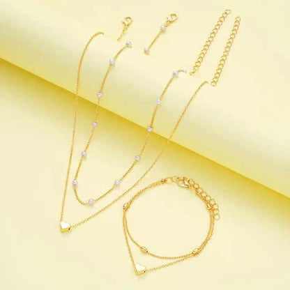 3pcs Heart Necklace &amp; Bracelet Set for Women