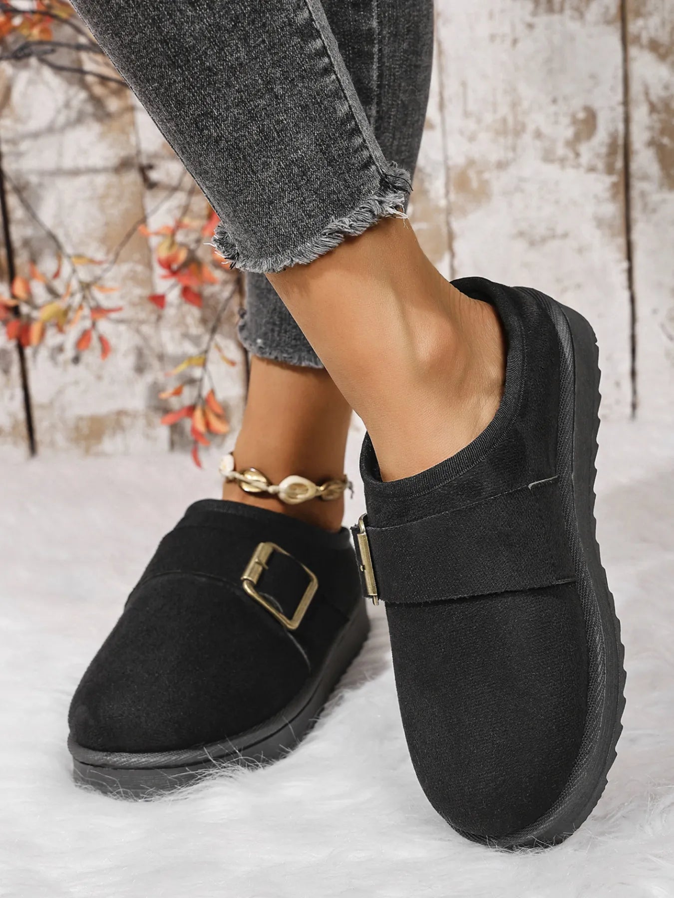 Cozy Buckle Suede Winter Slippers - Loving It Shop