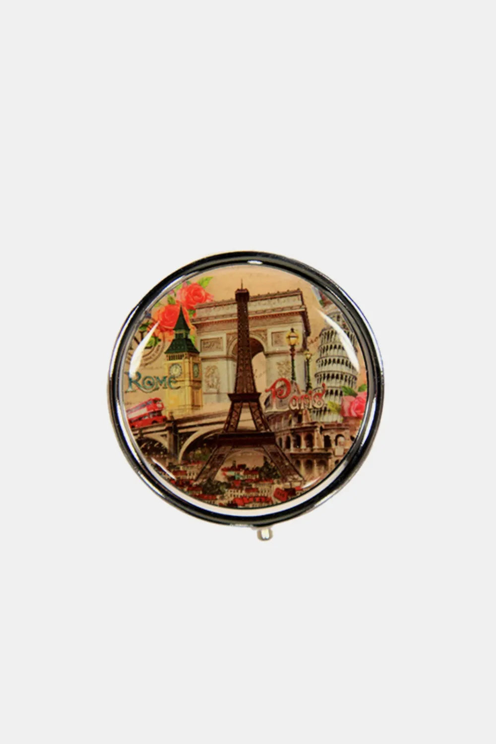 Print Metallic Circular Large Pill Case