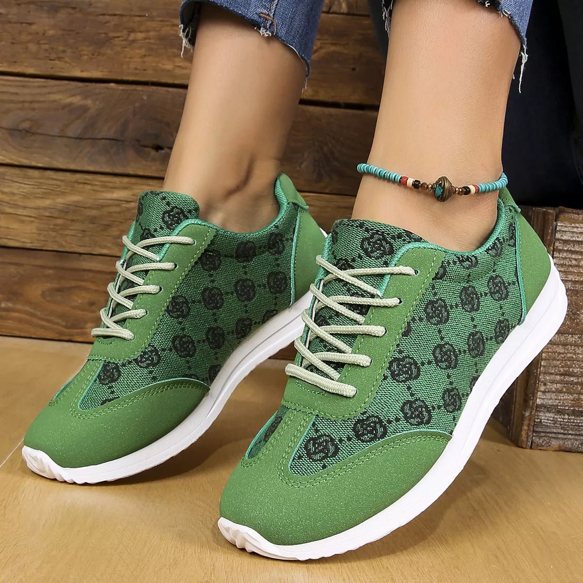 Floral Patterned Lace Up Sneakers - Loving It Shop