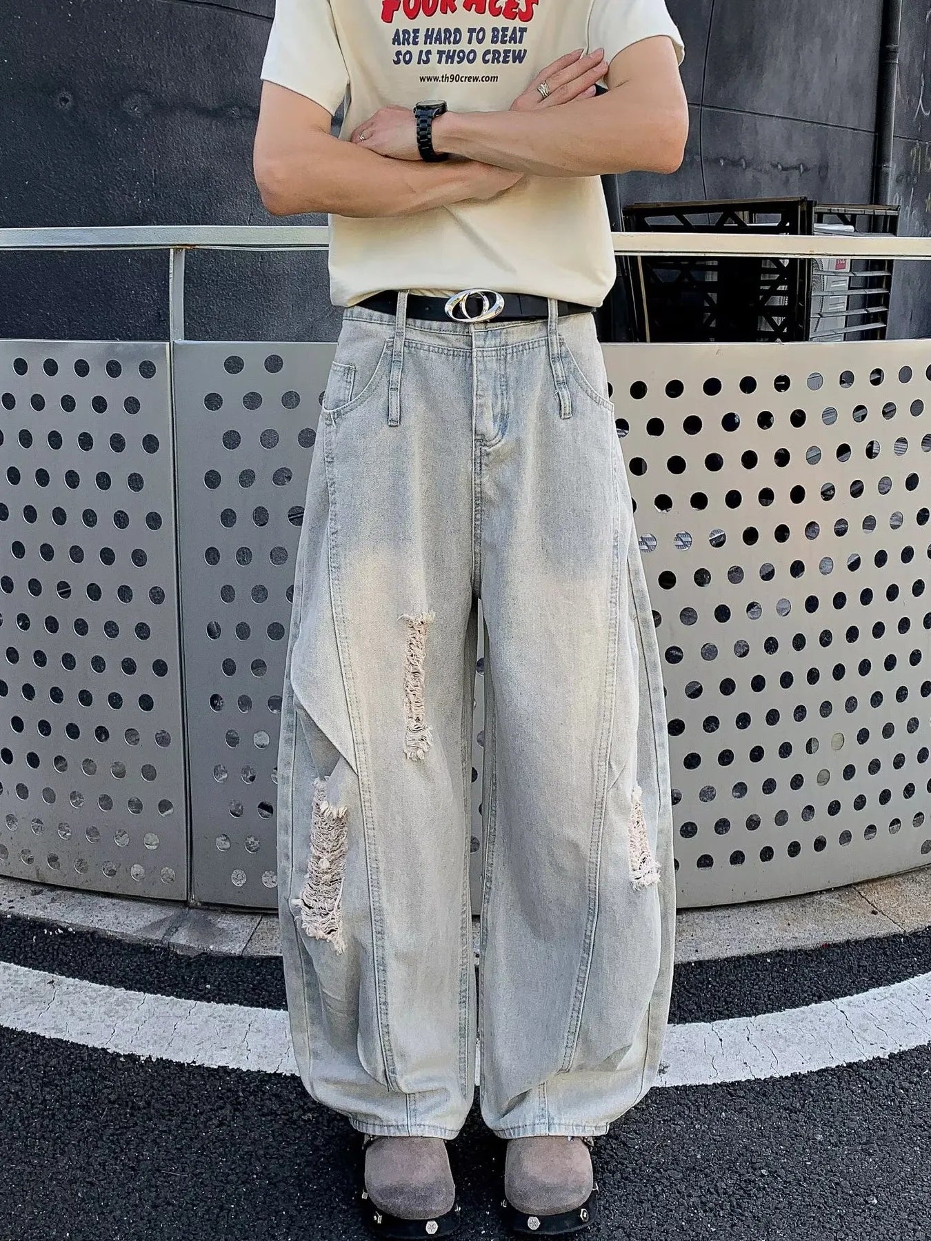 Men's Full Size Distressed Wide Leg Jeans Plus Size