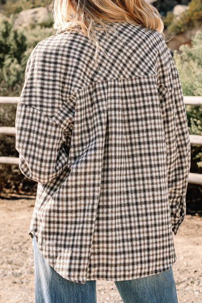 Casual Contrast Corduroy Flap Pocket Patchwork Plaid Shacket