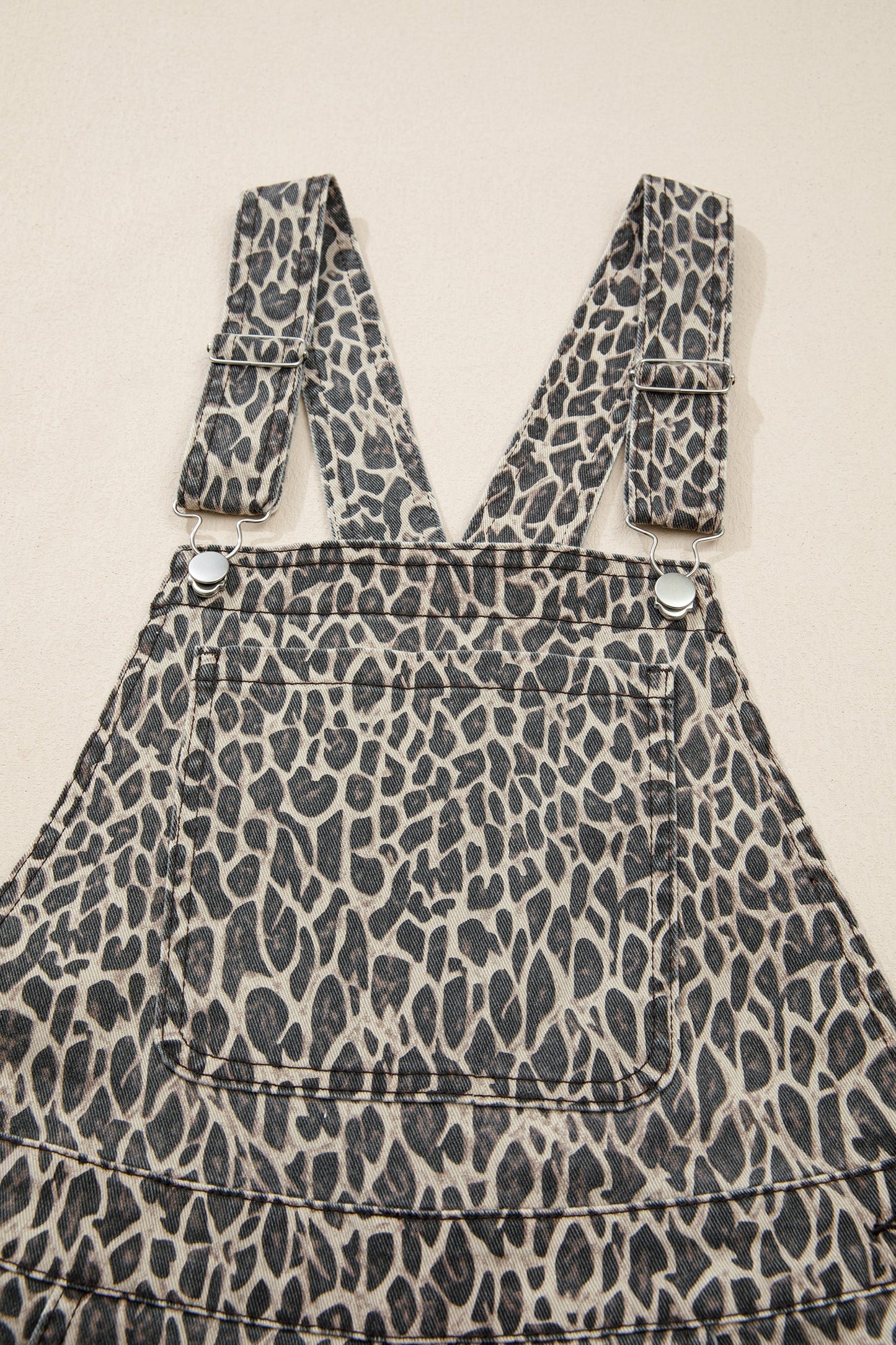 Brown Leopard Print Straight Leg Loose Denim Overall Jumpsuit