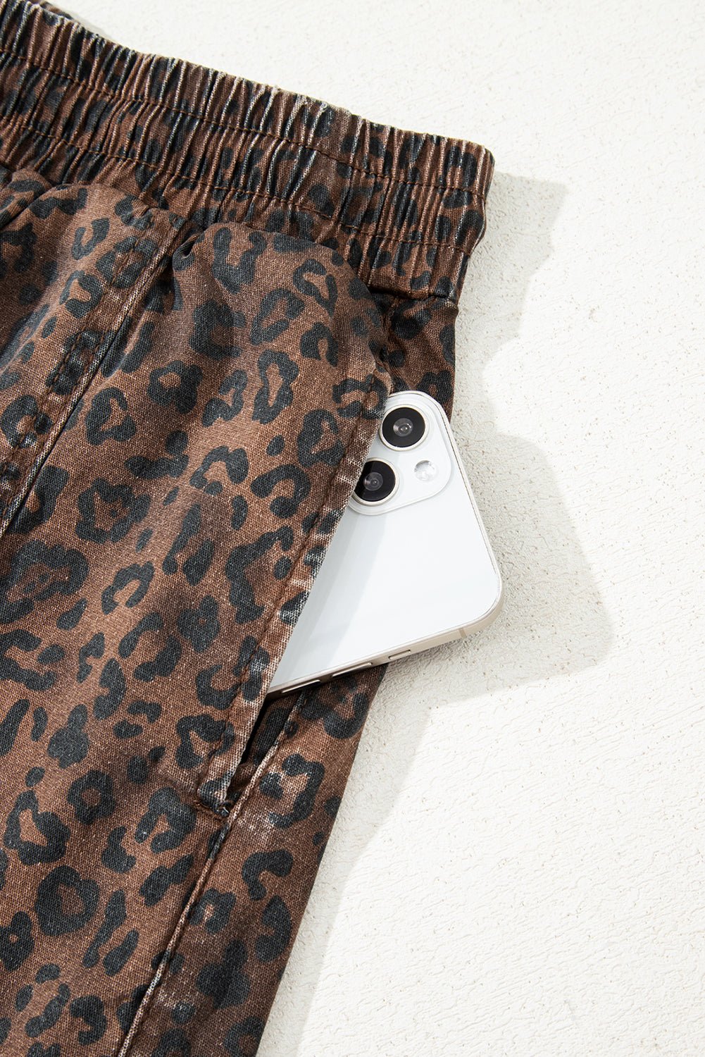 Brown Leopard Print Elastic Waistband Drawstring Denim Skort - Loving It Shop