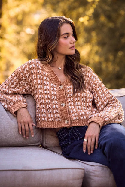 Soft Chenille Yarn Textur Button Sweater Cardigan