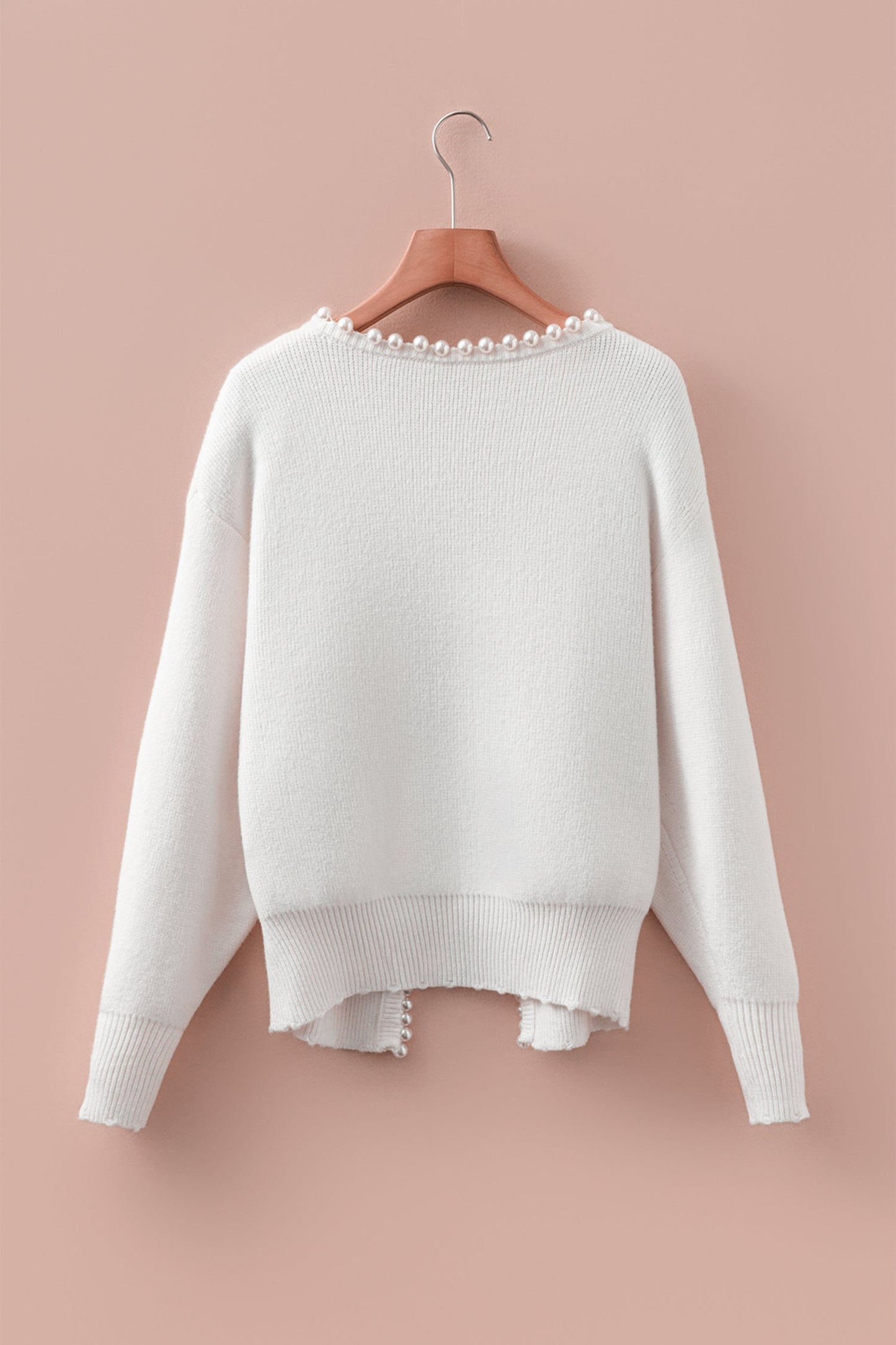 White Pearl Embellished Open Front Elegant Cardigan