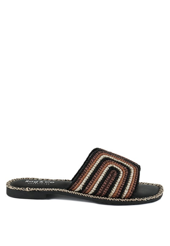 Kente Patterned Raffia Slip-On Flats