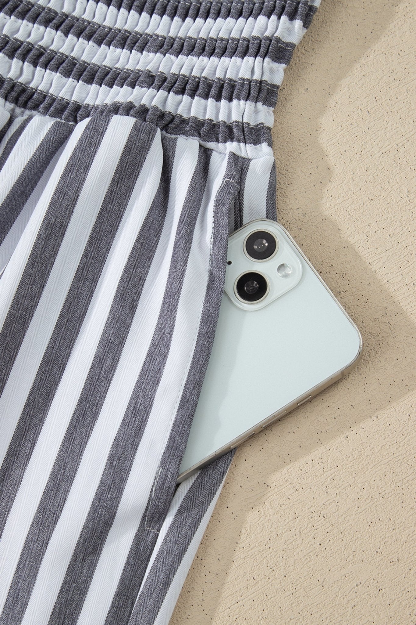 Black Stripe Shirred High Waist Loose Summer Pants - Loving It Shop