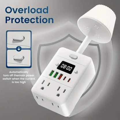 11-in-1 Multifunctional Power Strip with Desk Lamp, Clock, USB Ports &amp; Surge Protection