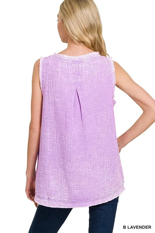 Double Gauze Raw Edge Acid Washed Tank
