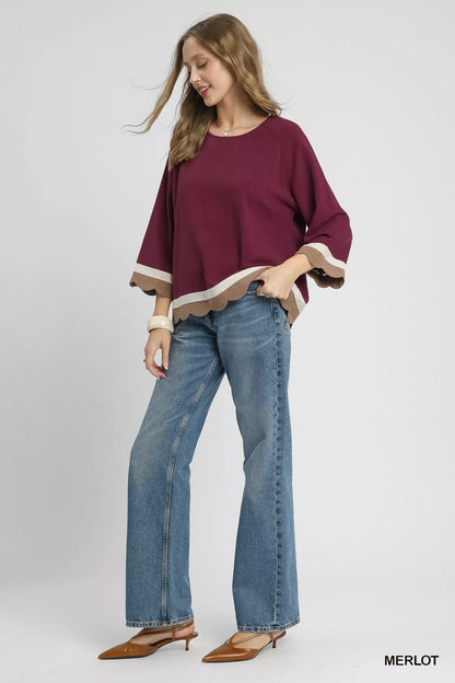 Scalloped Hem Color Block Top