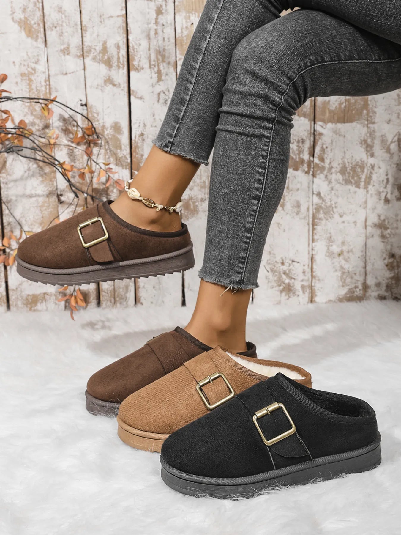 Cozy Buckle Suede Winter Slippers - Loving It Shop
