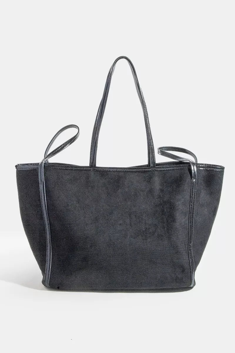 Suede Tote Faux Leather Trim Shoulder Strap