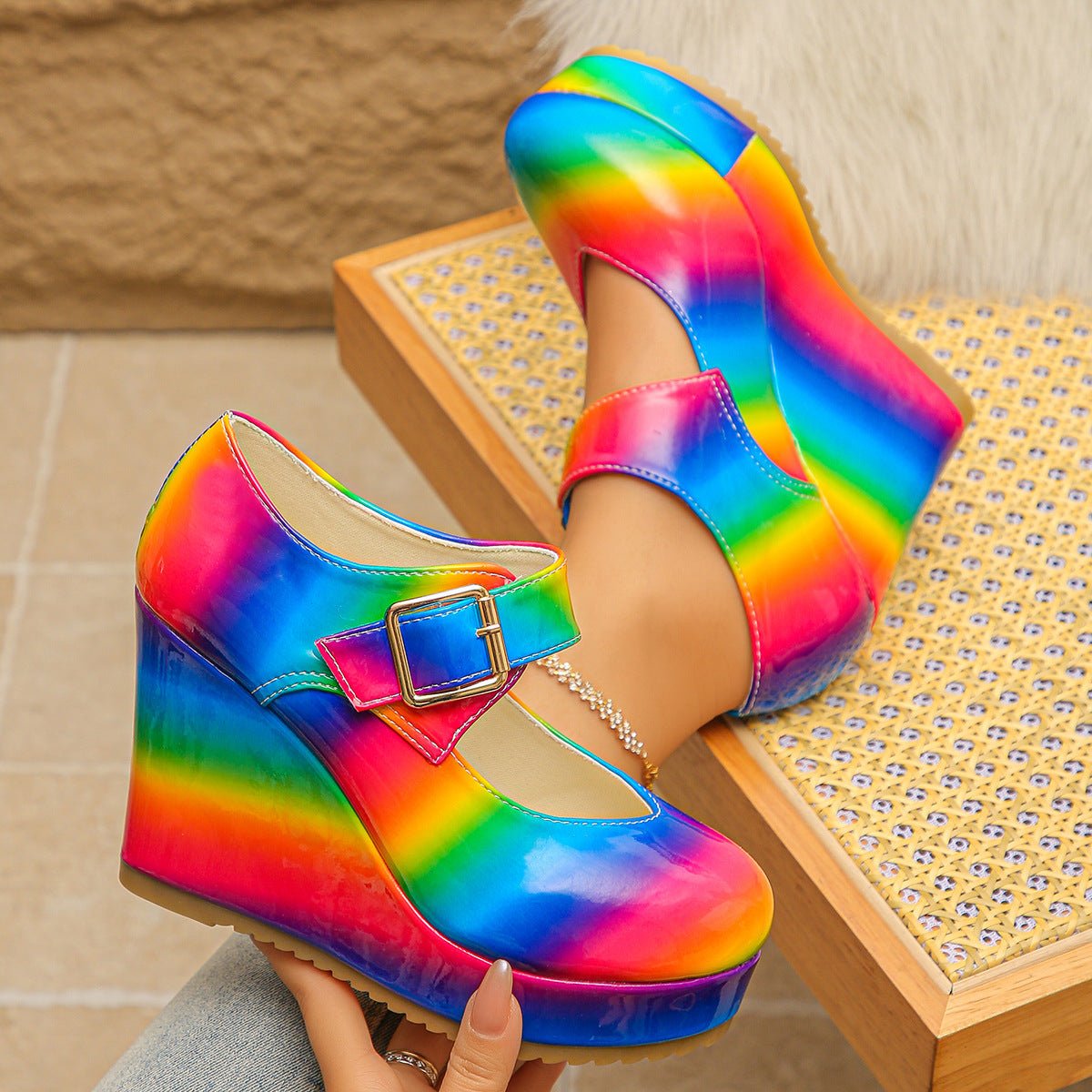 Colorful Round Toe Wedge Mary Jane Loafers - Loving It Shop