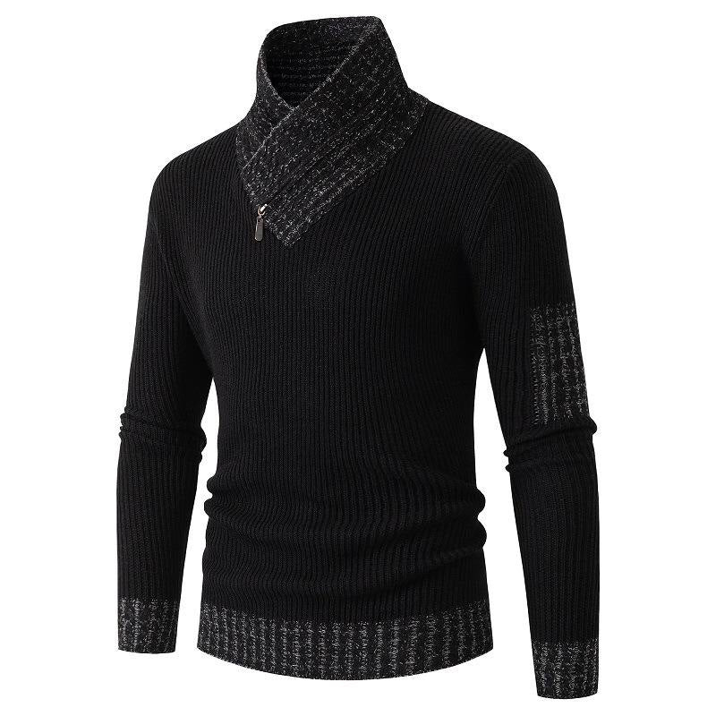 Independent Station Casual Slim Knit Pullover Long-sleeved Scarf Collar Sweater Men&