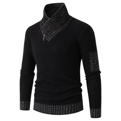 Independent Station Casual Slim Knit Pullover Long-sleeved Scarf Collar Sweater Men&