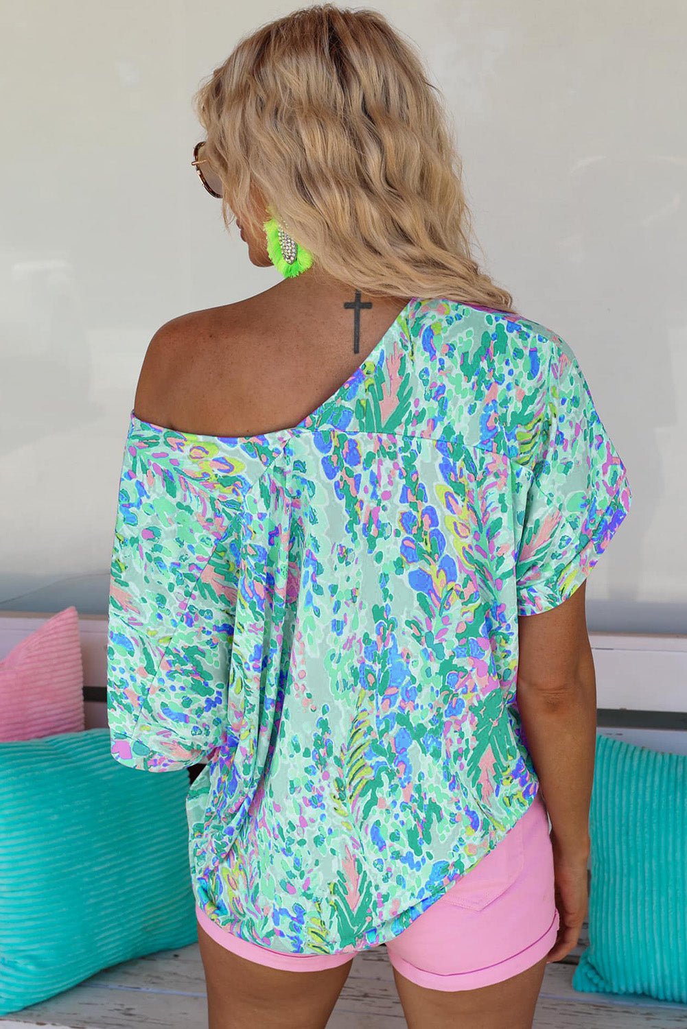 Green Loose Painted Floral Tee - Loving It Shop