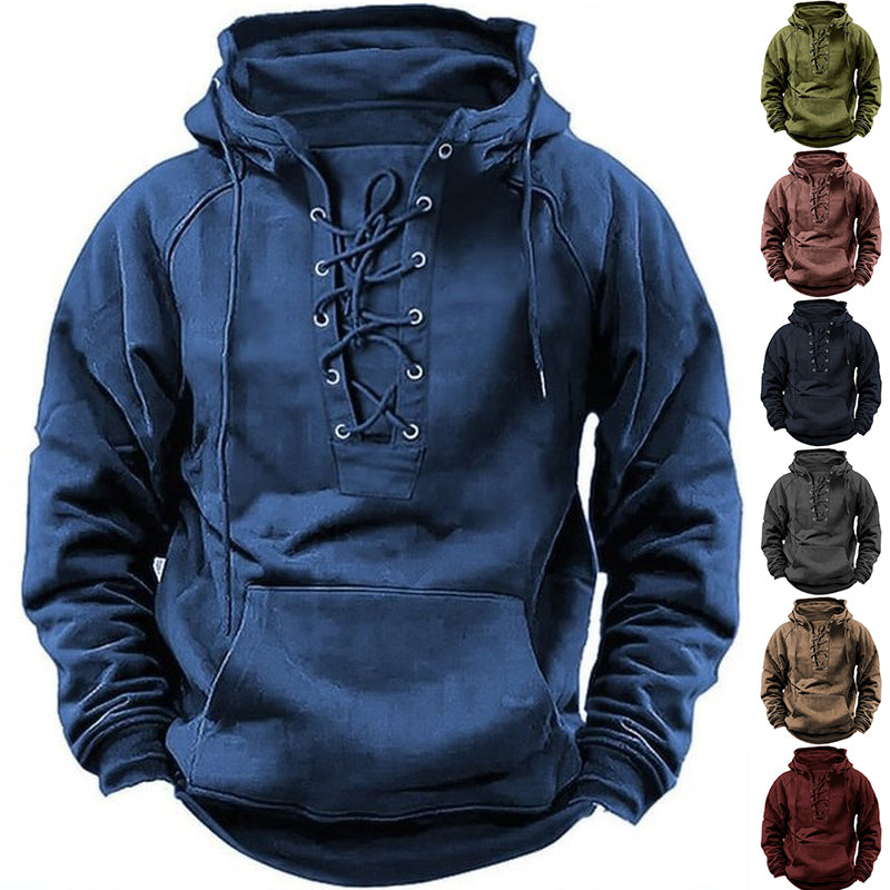 Ins Lace-up Hoodie Casual Sports Pocket Sweatshirt Men&