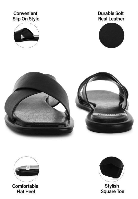 Shosa Genuine Leather Criss-Cross Flats