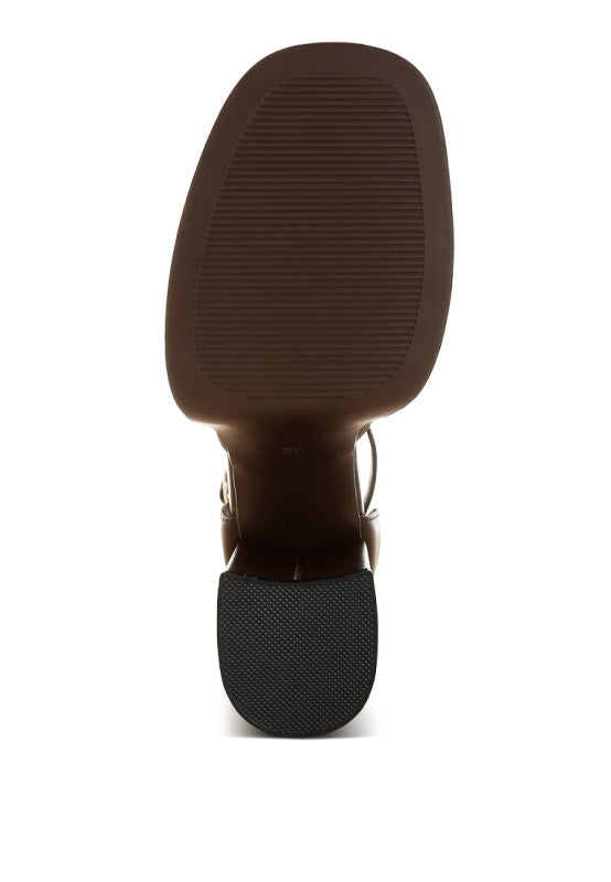 Araminta Chunky Square Toe Buckled Heels