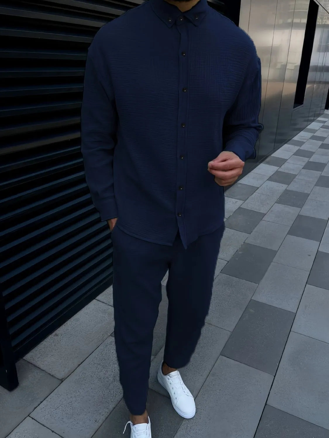 Men's Button Down Long Sleeve Shirt and Pants Set