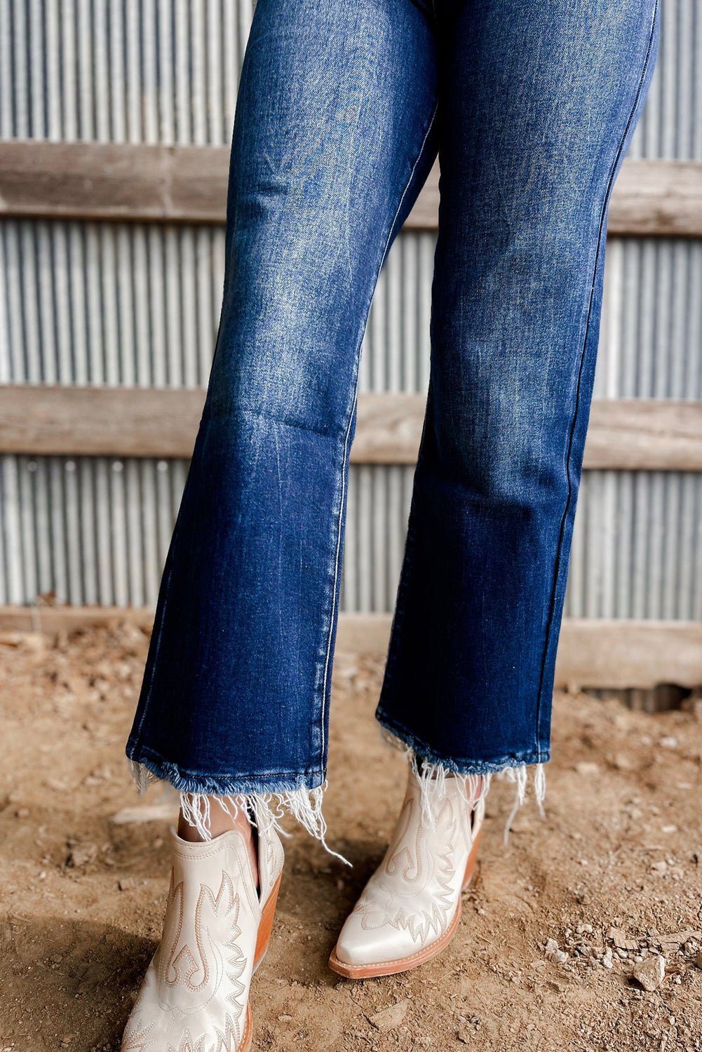 Sail Blue Mineral Wash Raw Hem High Waist Flared Jeans - Loving It Shop