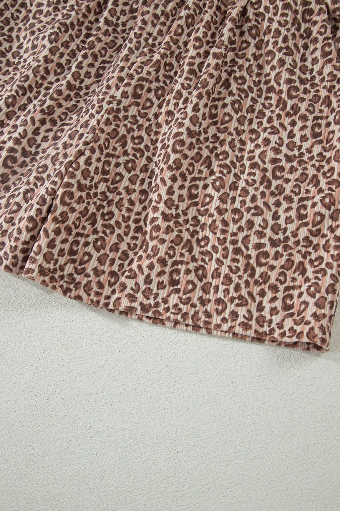Brown Leopard Print Ribbed Patchwork Half Button Loose Tee Elastic Waist Short 2pcs Set - Loving It Shop