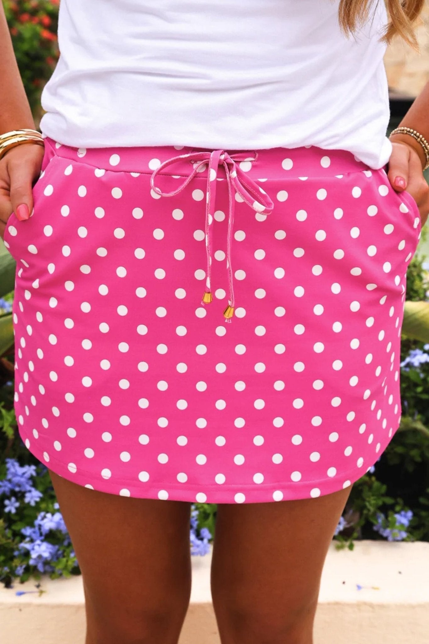 Sachet Pink Polka Dot Drawstring Casual Mini Skort - Loving It Shop