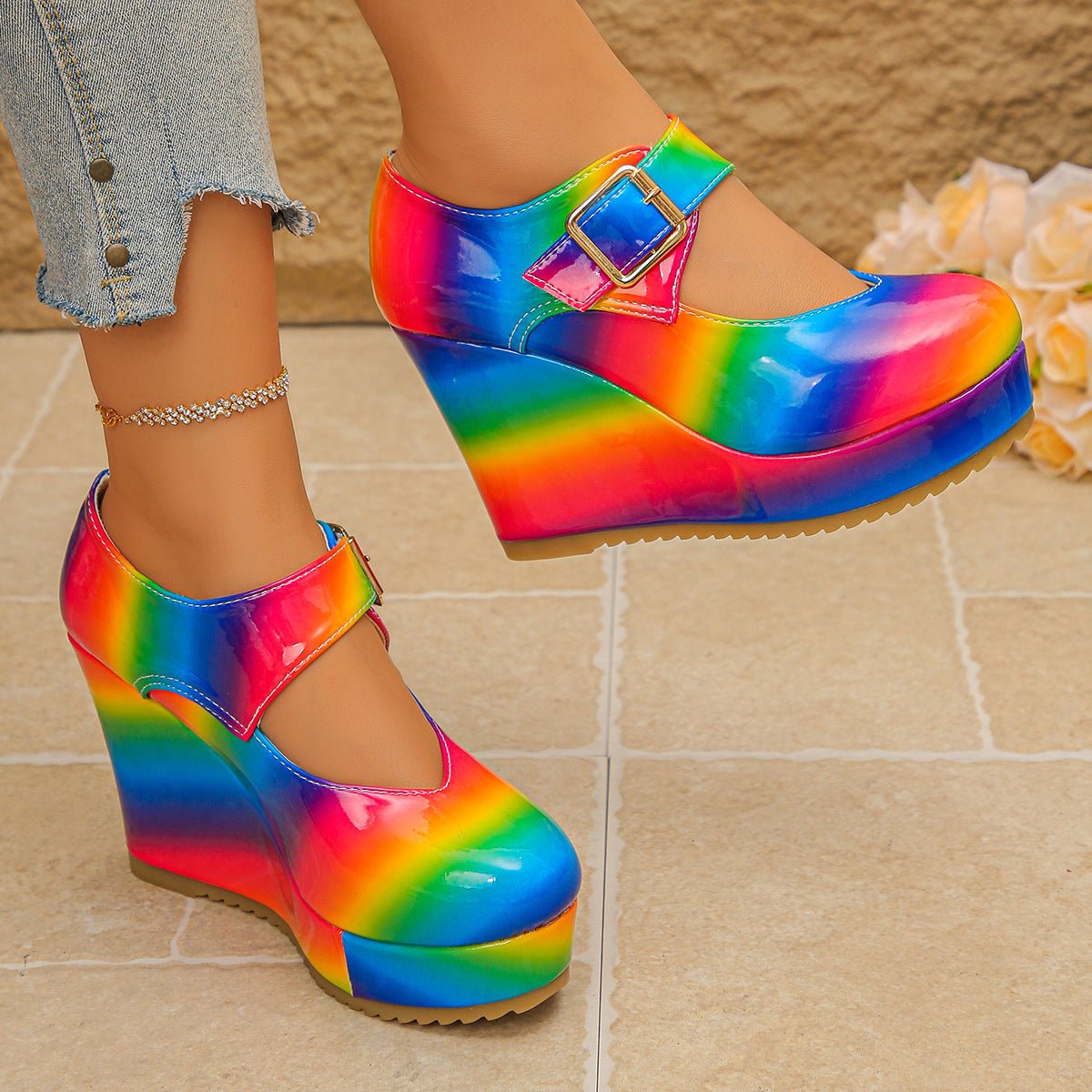 Colorful Round Toe Wedge Mary Jane Loafers - Loving It Shop
