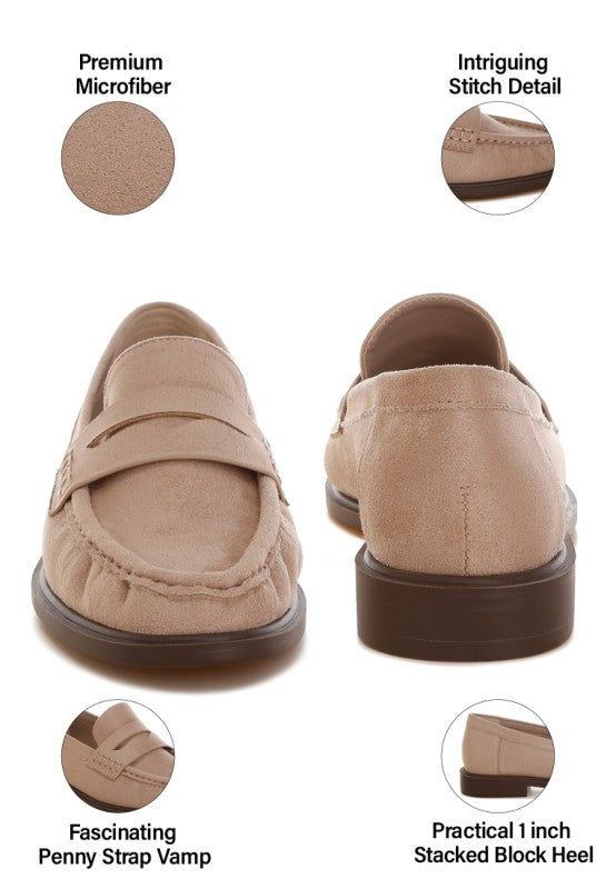 Fhalko Penny Strap Low Block Heel Loafers