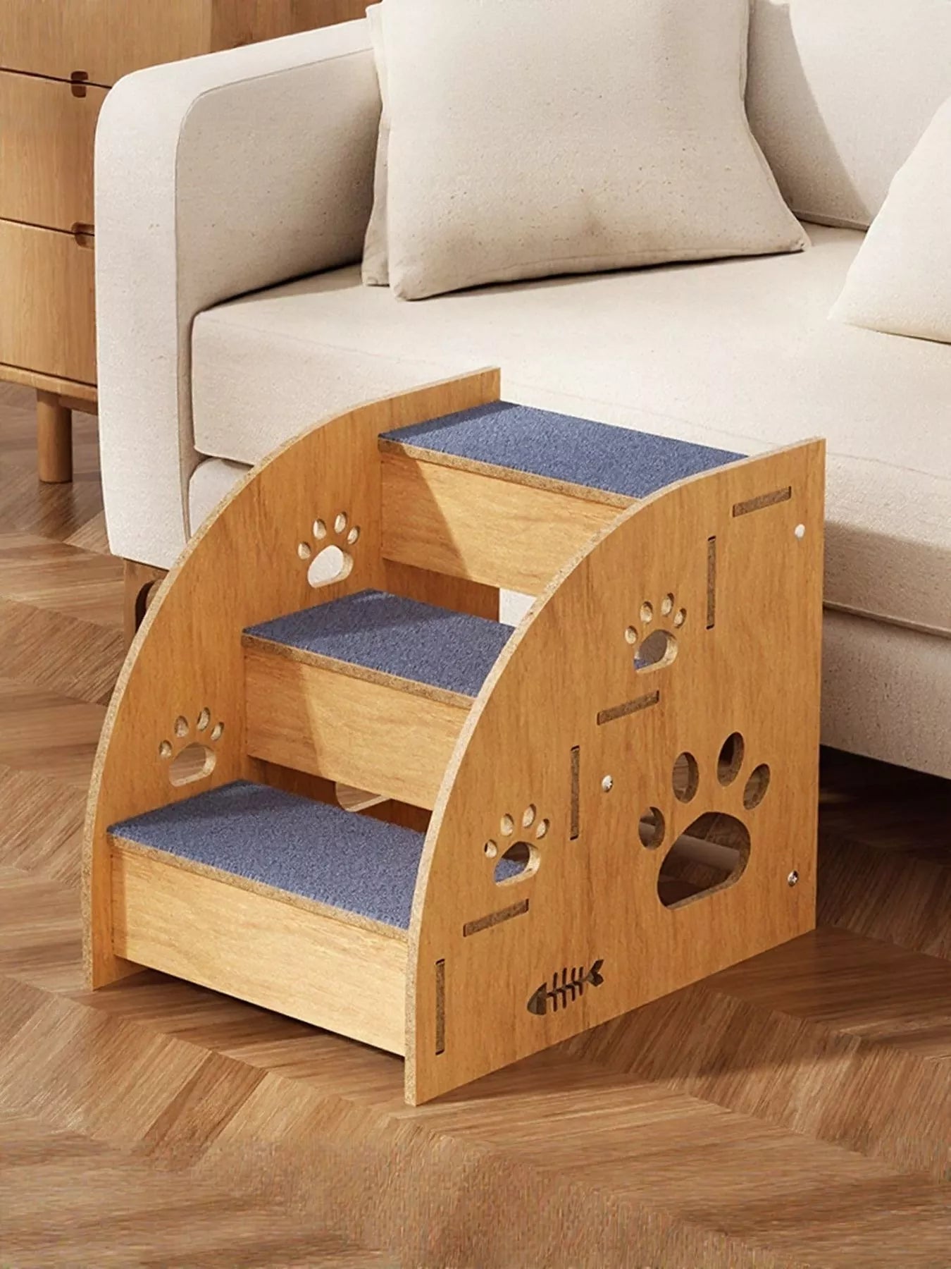 Wooden Pet Stairs with Paw Prints - Loving It Shop