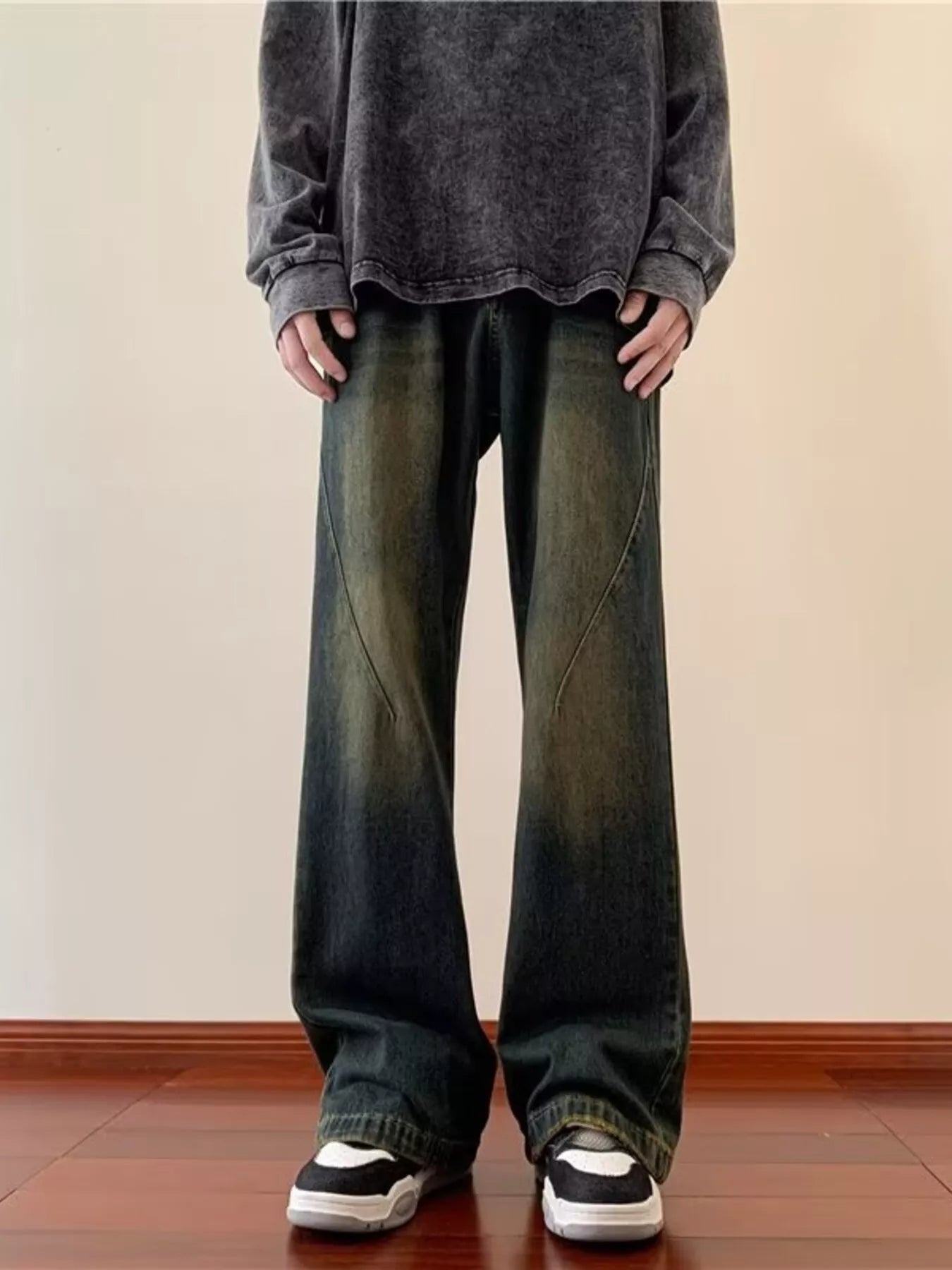 Men's Full Size Vintage Wash Wide Leg Jeans Plus Size