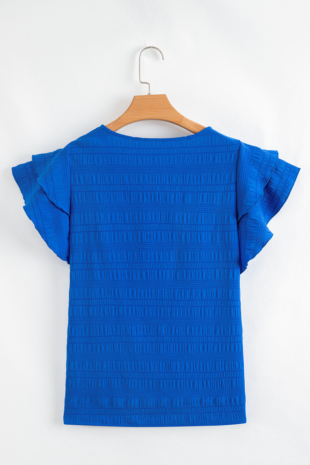 Dark Green Ruffle Sleeve Textured Smocked Blouse