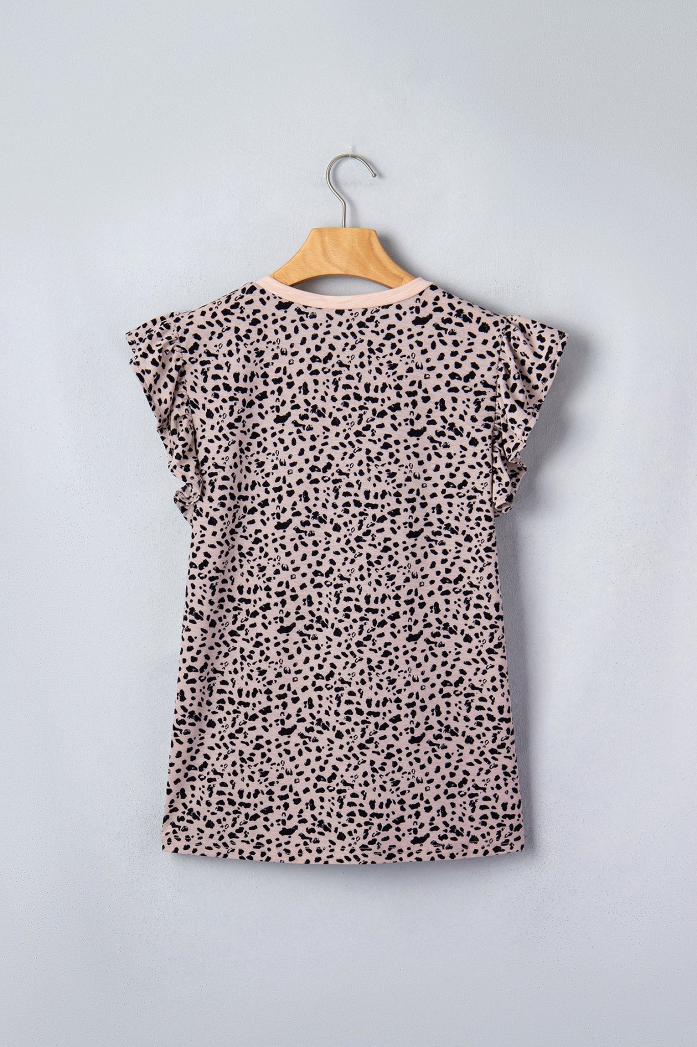 Black Cheetah Print V Neck Ruffle Trim Loose Tank Top - Loving It Shop