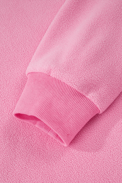 Bright Pink Oversize Drop Shoulder Reversible Mock Neck Sweatshirt - Loving It Shop