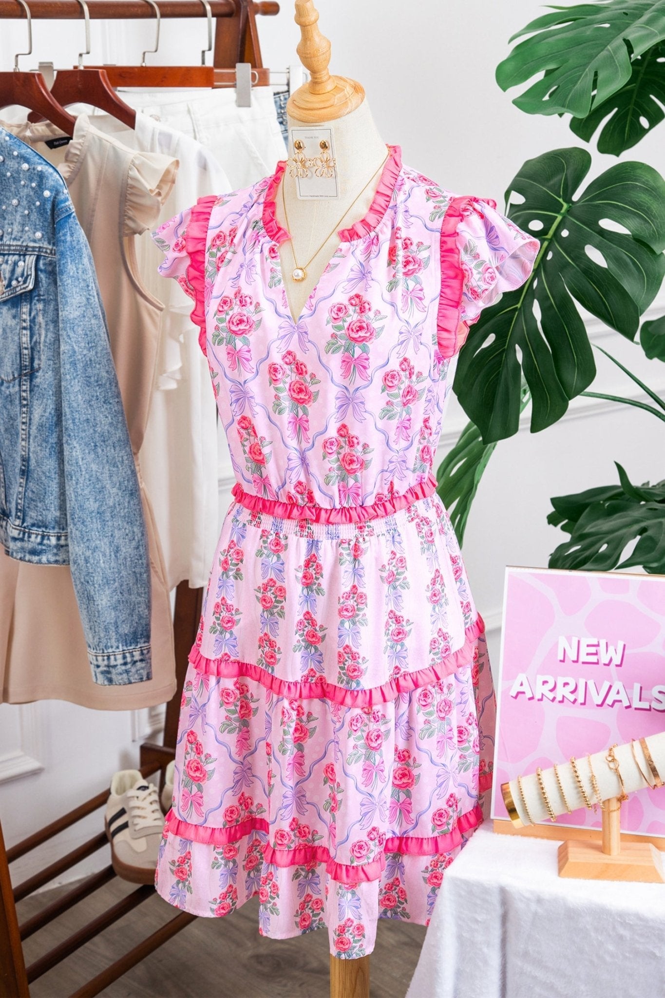Purple Tiered Ruffles Sleeveless Summer Floral Dress - Loving It Shop