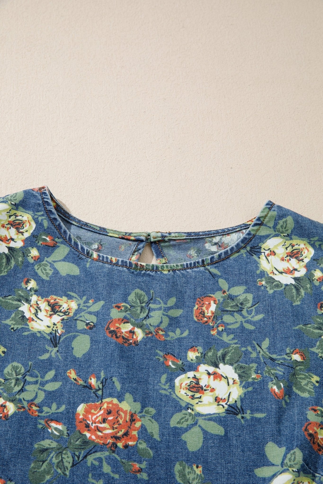 Ashleigh Blue Ruffled Short Sleeve Floral Denim Top - Loving It Shop