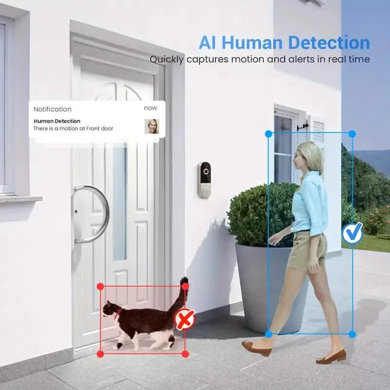 1080P HD Smart Doorbell Camera with AI Detection &amp; Night Vision