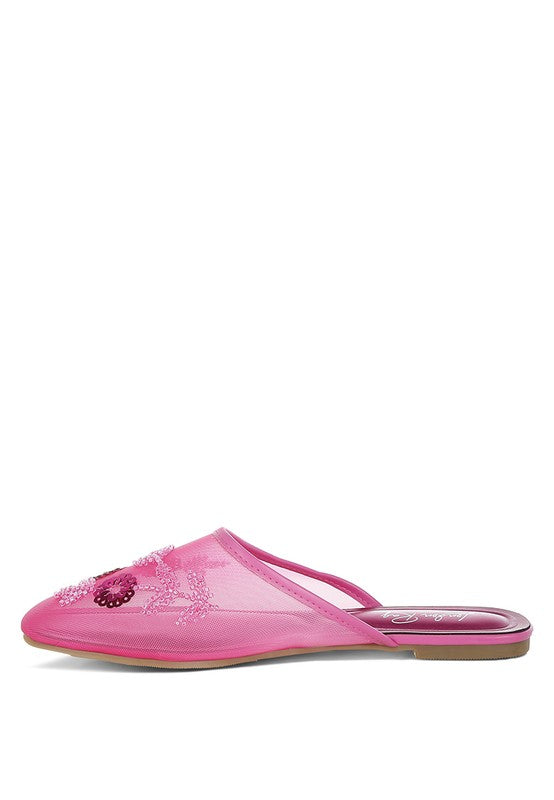Nahra Mesh Sequin Beaded Mules