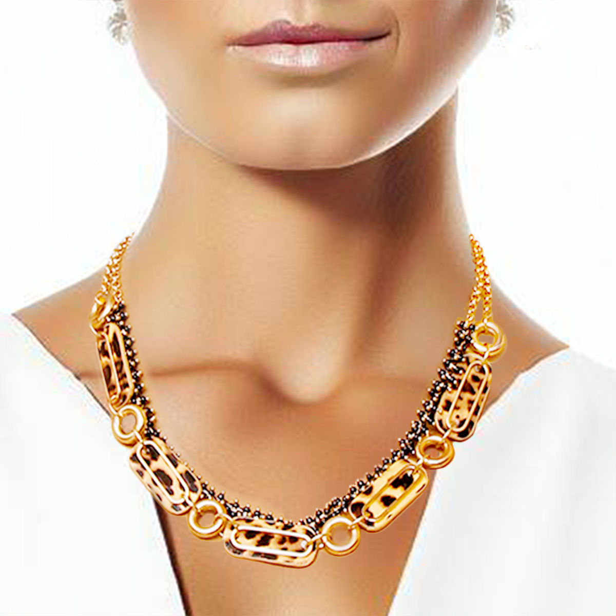Leopard Link Jewelry Set Matte Gold Statement Stylish Accessories