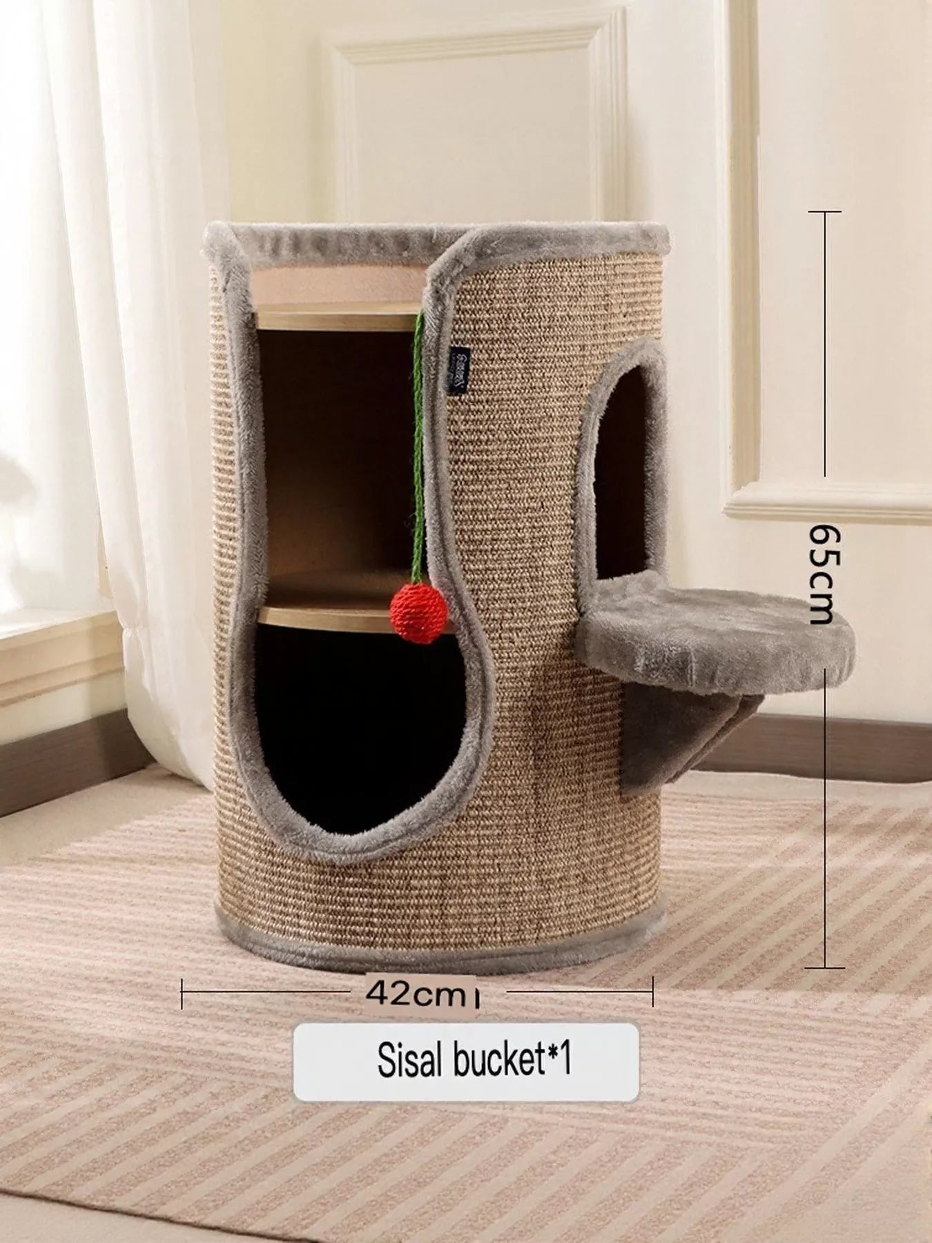 Sisal - Covered Cylinder Cat Tree Condo with Plush Perch - Loving It Shop