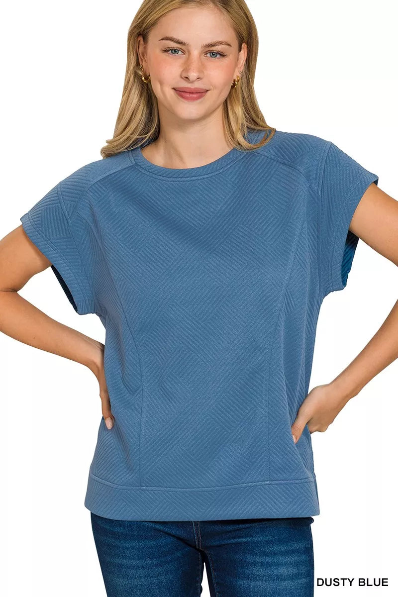 Textured Knit Jacquard Short Sleeve Top
