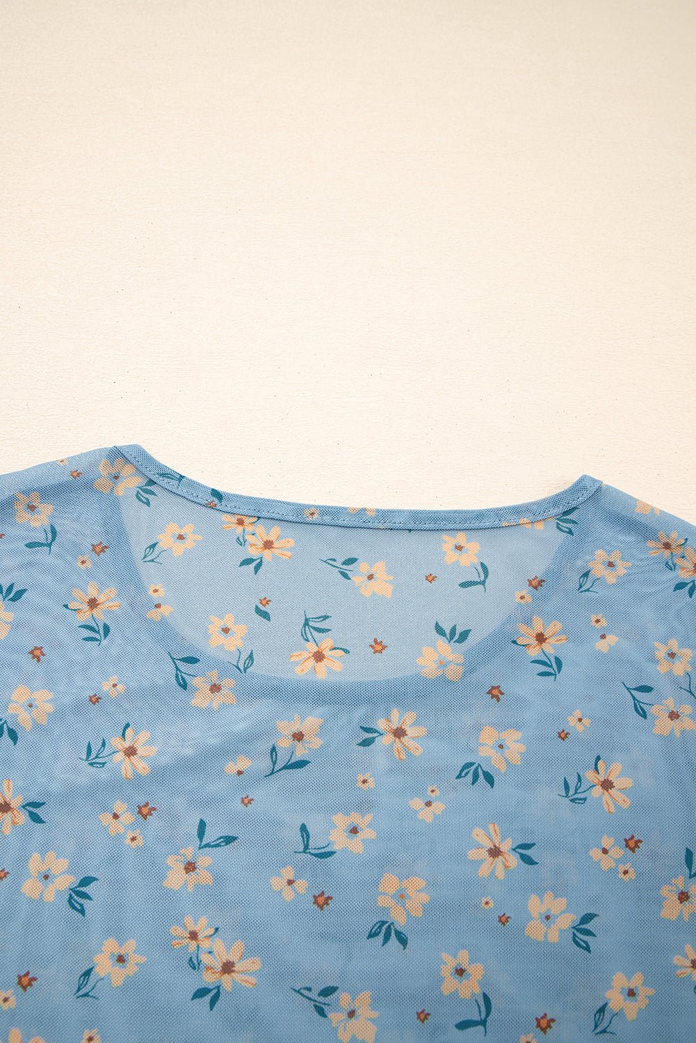 Sky Blue Vintage Floral Print Southern Style Mesh Long Sleeve Top - Loving It Shop