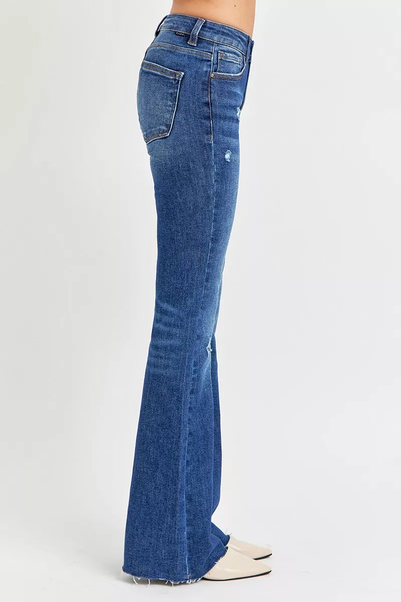 Full Size Distressed Mid Rise Flare Jeans Plus Size