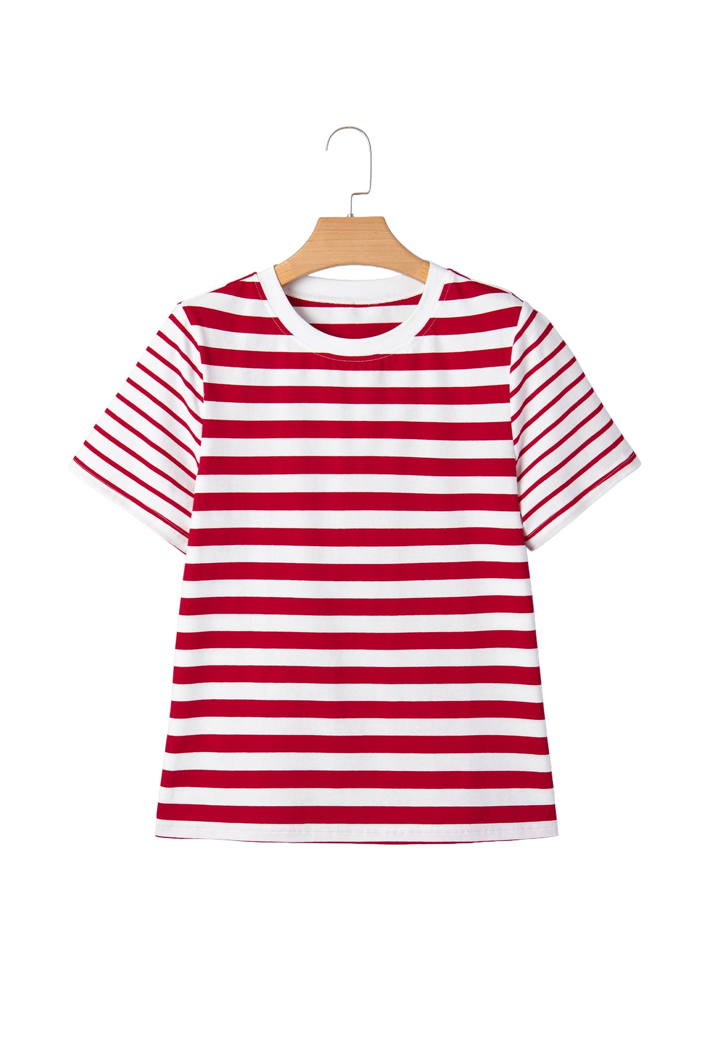 Red Stripe Patchwork Round Neck T Shirt