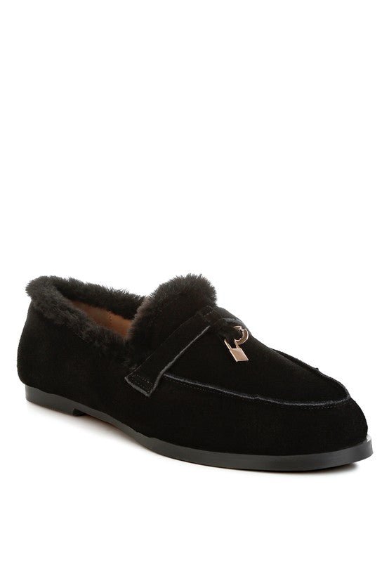 Ohrid Suede & Faux Fur Flat Loafers - Loving It Shop