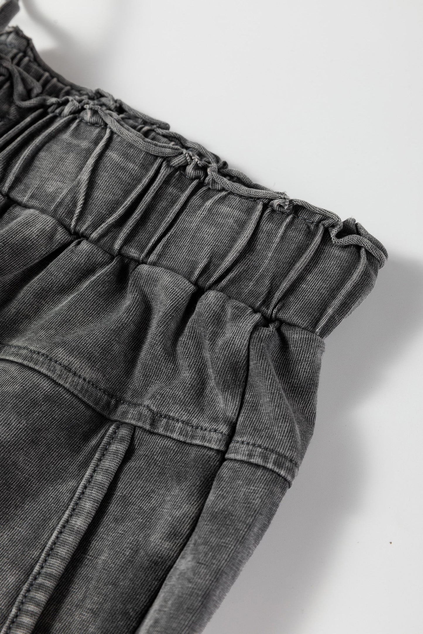 Medium Grey Mineral Wash Lace-up High Waist Raw Hem Patched Pocket Pants