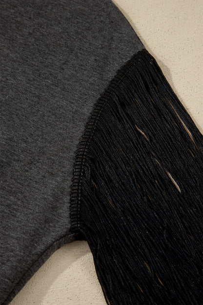 Carbon Grey YEE HAW Boots STATE OF MIND Fringed Sleeve Tee