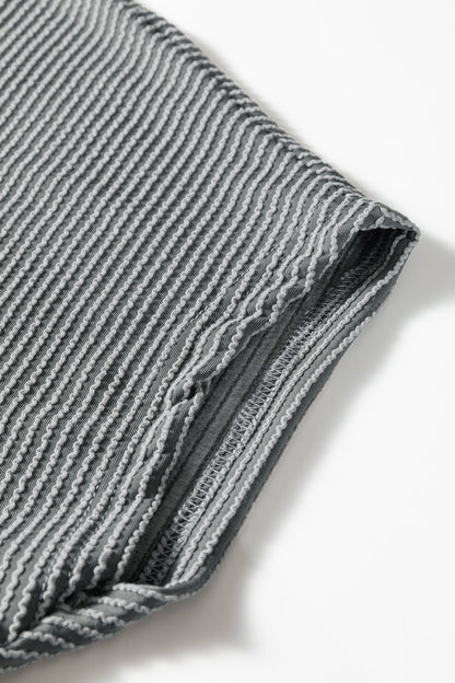 Dark Grey Twisted Ribbed High Neck Loose Tee Elastic High Waist Loose Pant Set